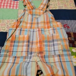 Carter's Orange/blue plaid shark overalls 18 months.  EUC